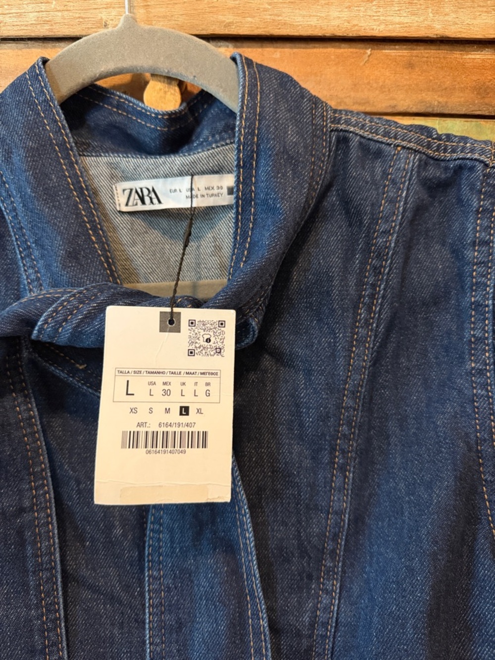 ZARA Dark Indigo Denim Tie-Neck - Picture 2 of 2